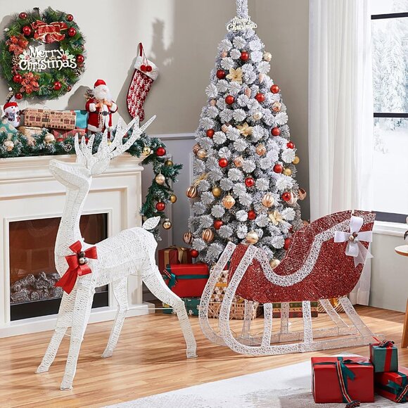 New 4ft Pre-lit Reindeer & Sleigh Set with 360 LED Lights for Christmas Decor - Picture 3 of 9